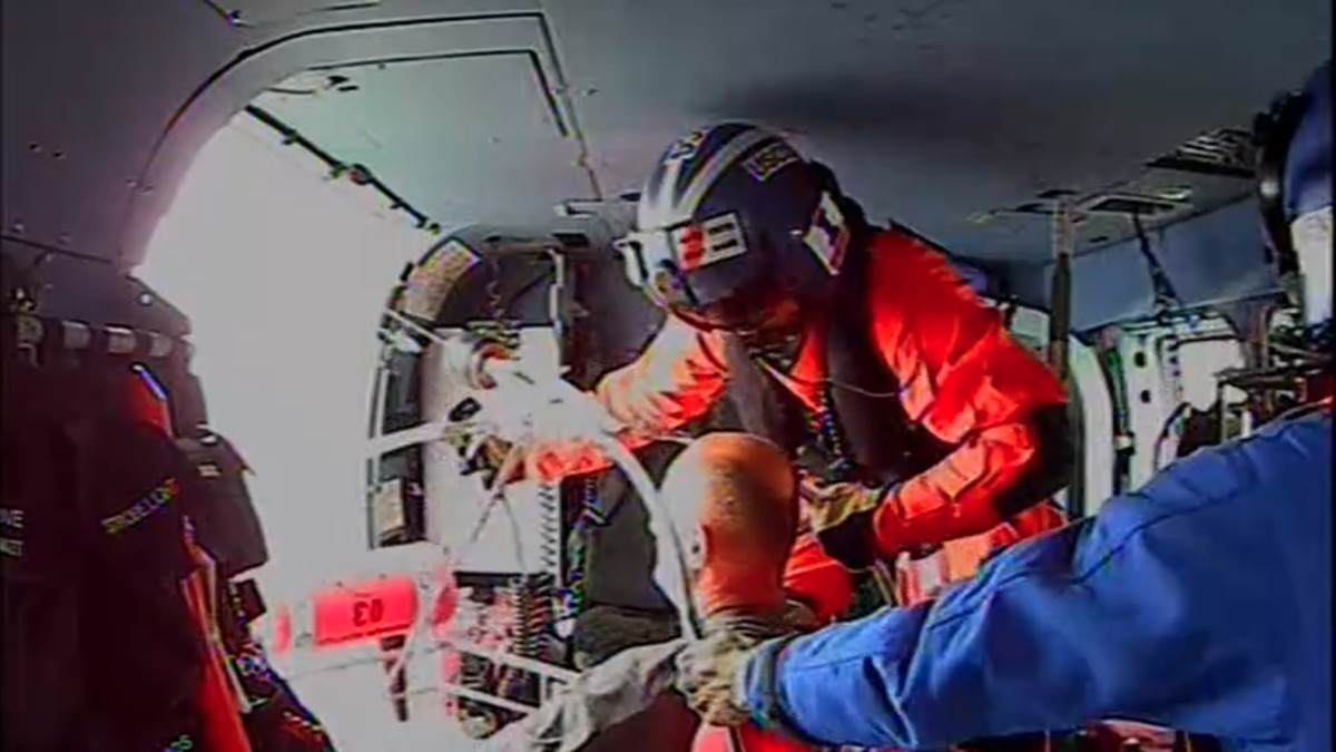 Coast Guard helicopter medevacs platform worker with severe chest pains from offshore oil rig Friday